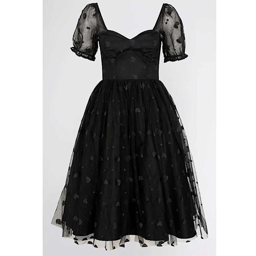New Collectif London Heart Mesh Tulle Swing Petticoat Dress Black Medium Fairy